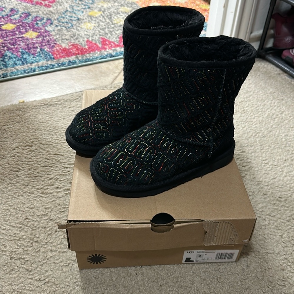 UGG Black Boots with Colorful Logo